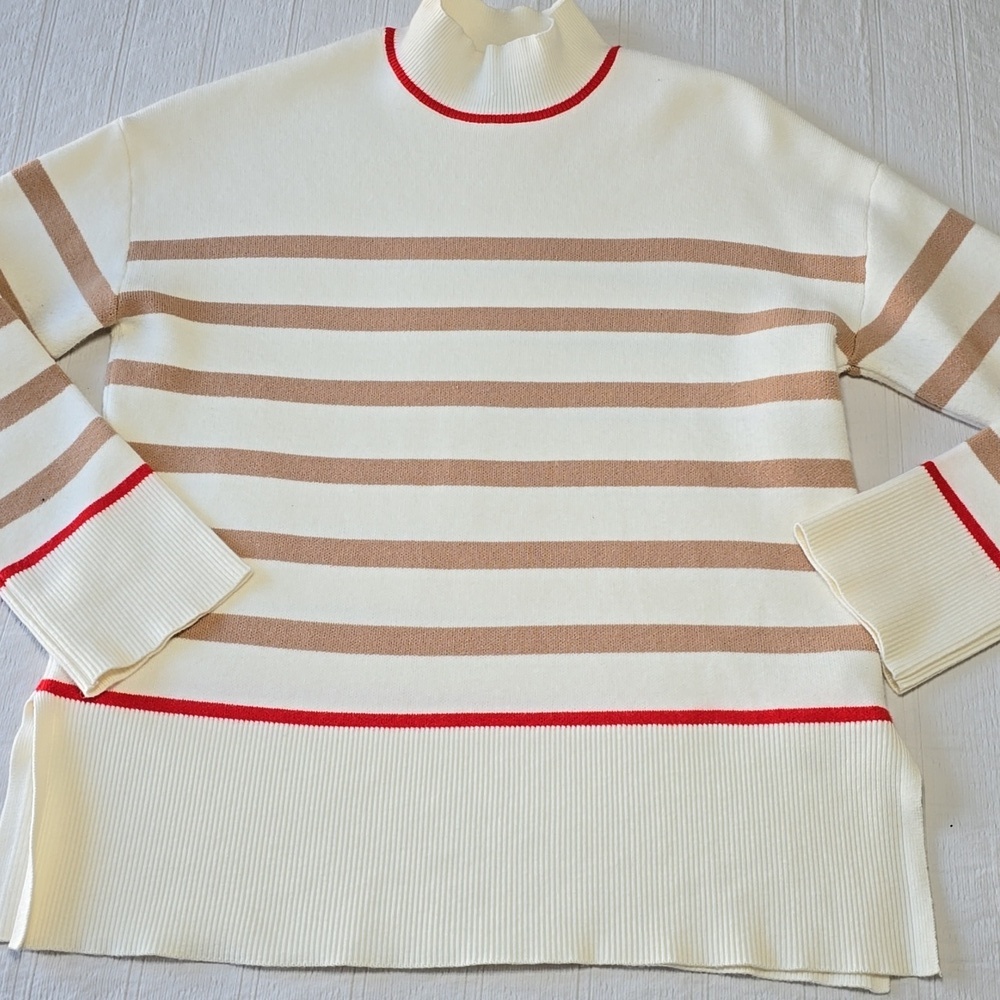 Tahari Striped Mock Neck Sweater 3/4 Sleeves Women' Size XS